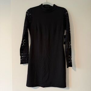NWT Lulus Black Long Sleeve Lace Sleeve Mini Dress